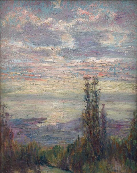 Frederick Stymetz Lamb 1862-1928,  Sunset Berkeley Hills, oil on board, 16 x 20