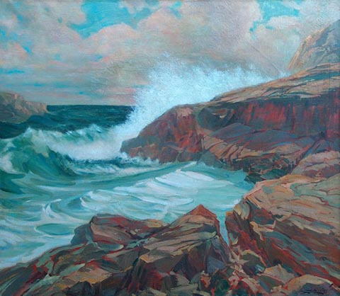 Harry Emerson Lewis 1892-1958, Bodega Bay (rocks and surf on Bodega Head), oil on canvas, 42 x 48