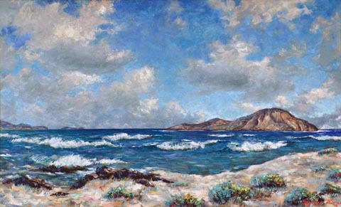 Stephen Seymour Thomas 1868-1956 Makapuu Point, Oahu, Hawaii 1938, watercolor, 15 1/2 x 25 1/2
