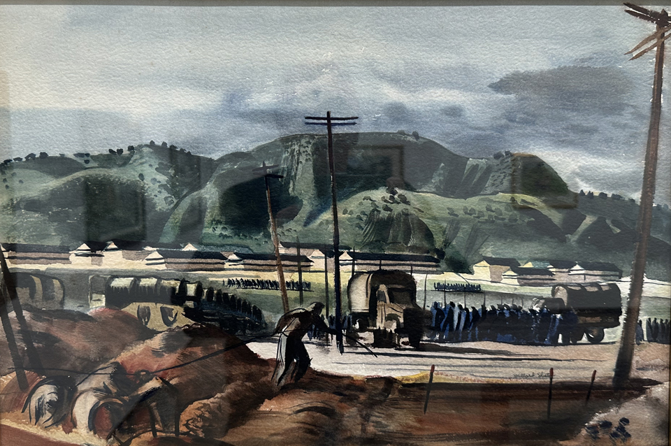 Millard Sheets, 1907-1989, Pulling Cable, Camp Roberts, 1944