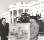 John W Hilton provining a painting for Ike's Oval Office Jan 1957