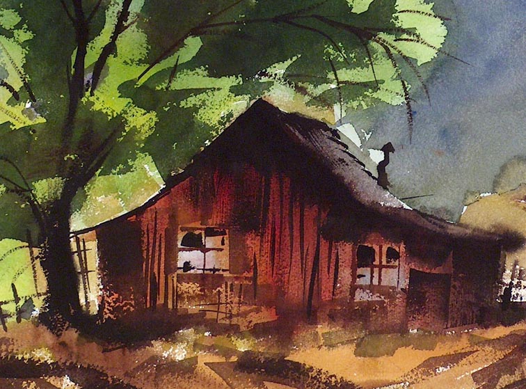Ralph Baker Deserted Cabin with Tree Closeup