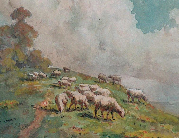 Carl Dahlgren Sheep on a Hillside Closeup