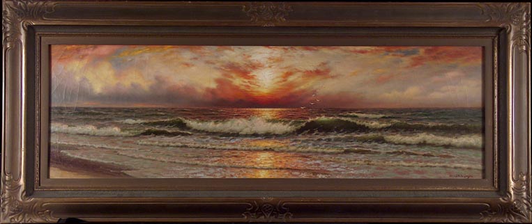 Richard Dey De Ribcowsky Sunset and Rolling Waves with Frame