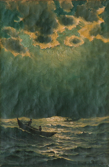 Richard De Ribkowsky Dey Nocturnal Fishing Boats at Sea