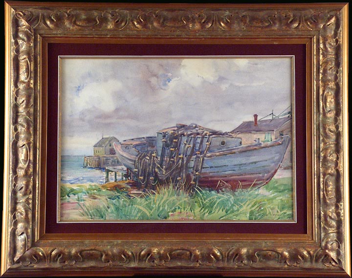 Arthuer Merton Hazard Seine Boat Provincetown 1922 Watercolor with frame
