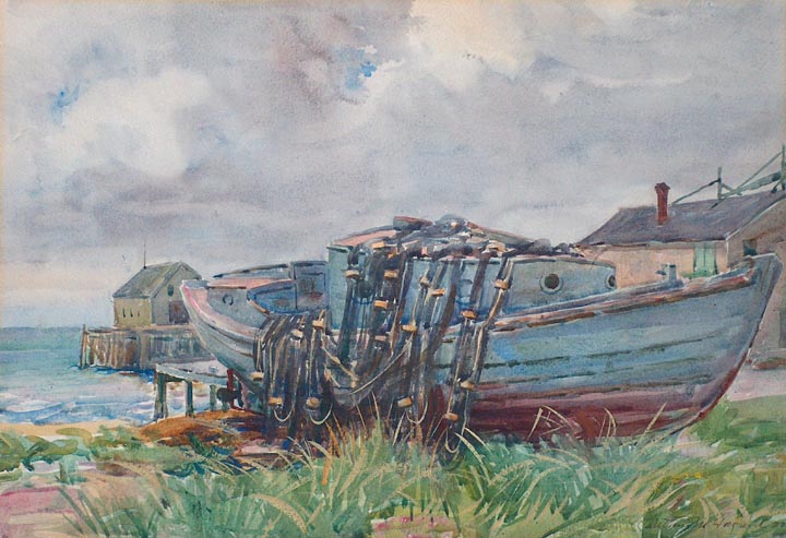 Arthuer Merton Hazard Seine Boat Provincetown 1922 Watercolor
