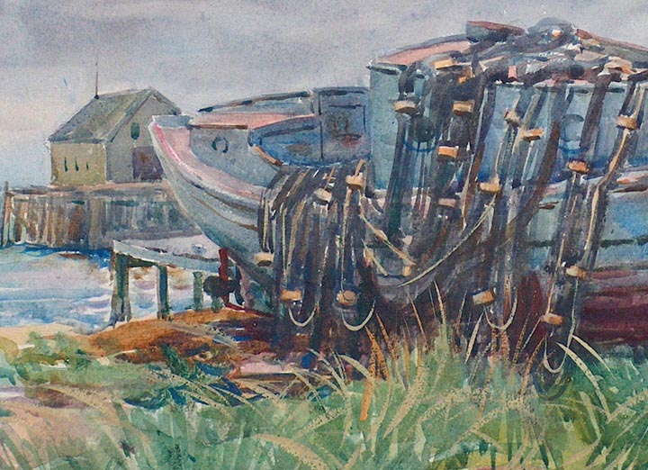 Arthuer Merton Hazard Seine Boat Provincetown 1922 Watercolor closeup