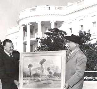 John Hilton offering a painting at the White House