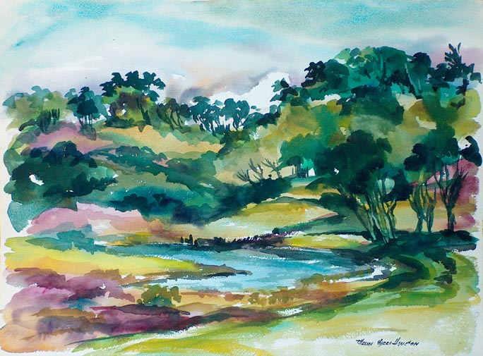 Thelma Speed Houston Golden Gate Park Pond San Francisco California Style Watercolor