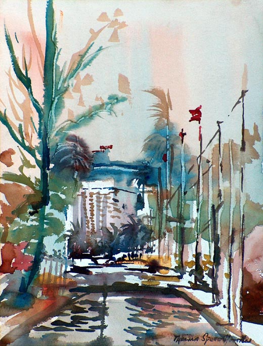 Thelma Speed Houston Plaza Entry California Style Watercolor