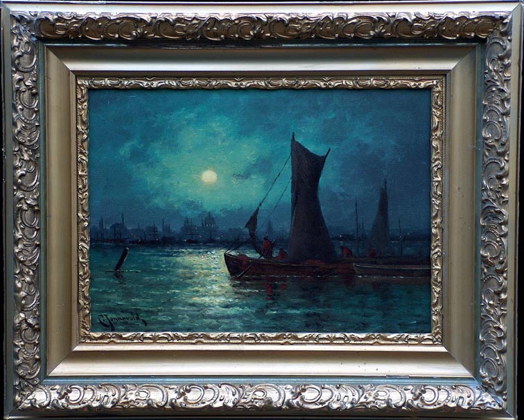 Carl Henrik Jonnevold Moonrise over the River Thames in London with Frame