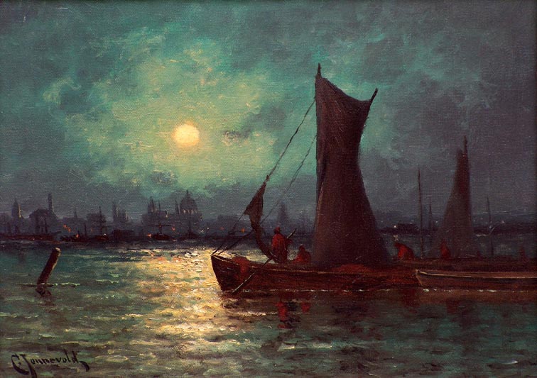 Carl Henrik Jonnevold Moonrise over the River Thames in London