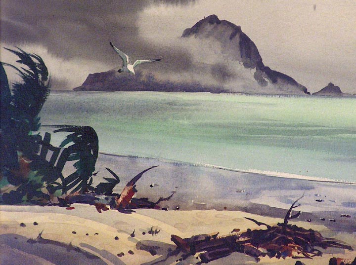 Robert Landry Beach Scene with Seagull Closeup