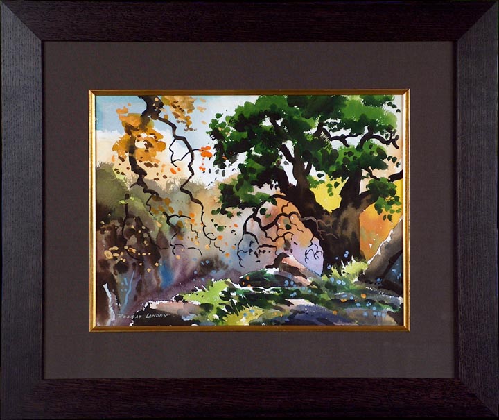 Robert Landry Falling Leaves Watercolor with frame