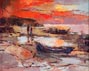 Joshua Meador Untitled Red Sunset and Boats on a Beach