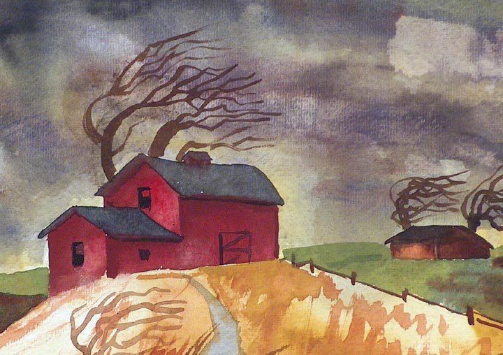 In Manner of Alexander Nepote Barn with Stormy Skies Closeup
