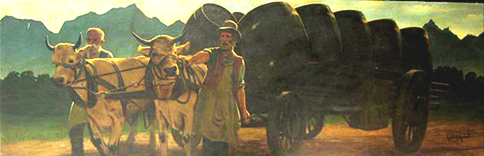 Robert Rishell Ox Team and Wine Barrels