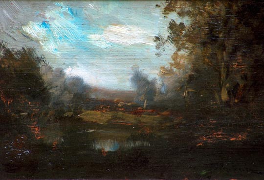 Benigino Ruiz Pasture with Pond landscape California Barbizon
