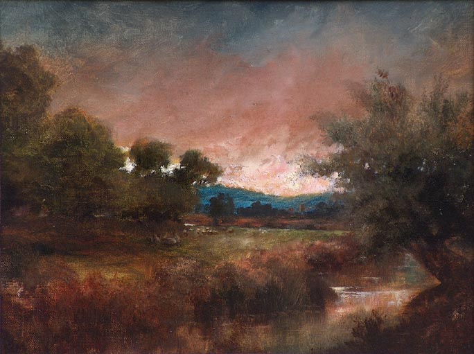 Benigino Ruiz Sheep in landscape California Barbizon