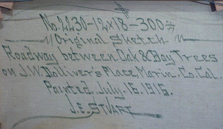 J E Stuart Roadway between Oak and Bay Trees Marin County 1916 Inscription Verso