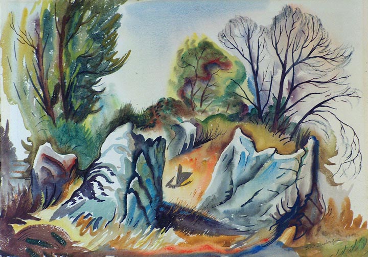 Charles Frederick Surendorf Boulders with Landscape 1951