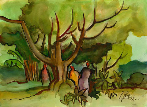 Milford Zornes Untitled Tree and People