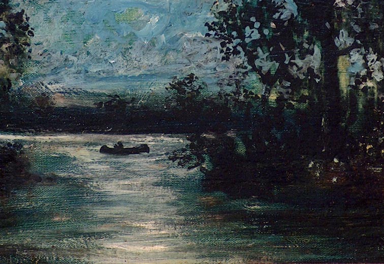 After Ralph Albert Blakelock Canoe in Moonlight Closeup Canoe