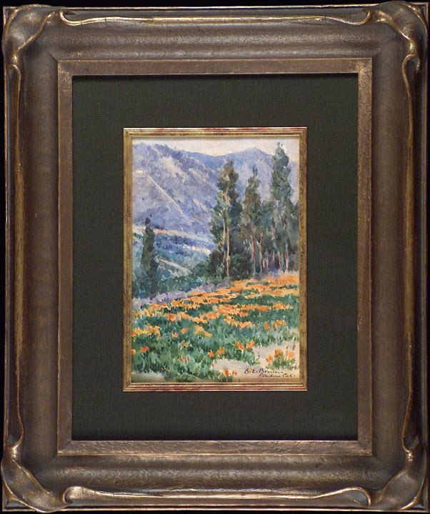 Benjamin Chambers Brown Poppies and Eucalyptus Watercolor with pie crust frame