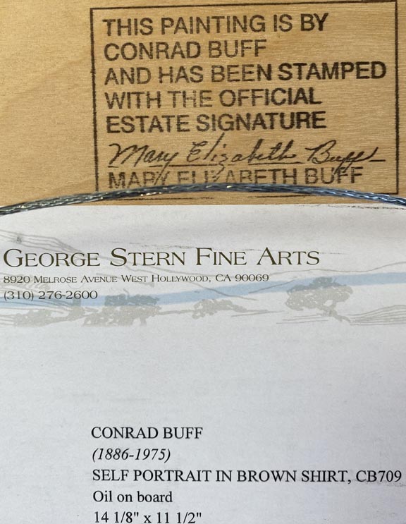 Conrad Buff, Self Portrait, Brown Shirt, estate stamp signature
