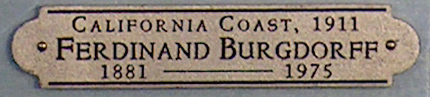 Ferdinand Burgdorff California Coast 1911 Nameplate