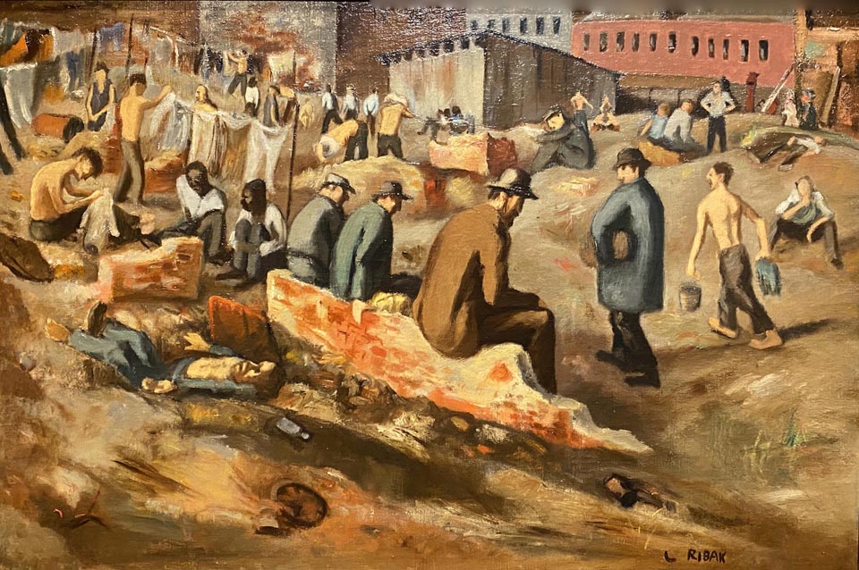 Louis Ribak, 1902-1980, American, born Lithuania (now Belarus) Hooverville on East Tenth Street, c1940, oil on canvas, Dijkstra Collection