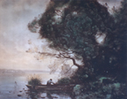 Corot Man in Boat at Riverside Print