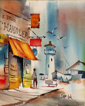 Sam Cook Harbor Inlent Oregon with Lighthouse Midsized Thumbnail