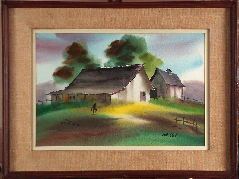 Sam Cook Green and Gold Farm with Frame