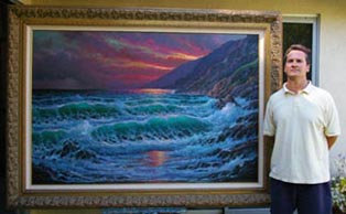 Alex Dzigurski II with on of his larger paintings