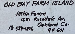 Justin Faivre, Title. verso, wiht Justin Faivre's Oakland address and phone number