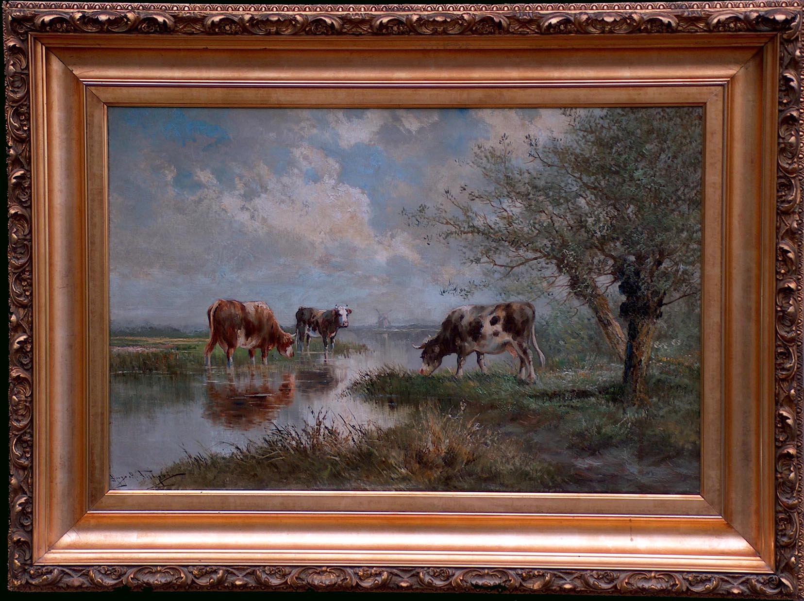 Hugo Anton Fisher Grazing Cows FF with Frame