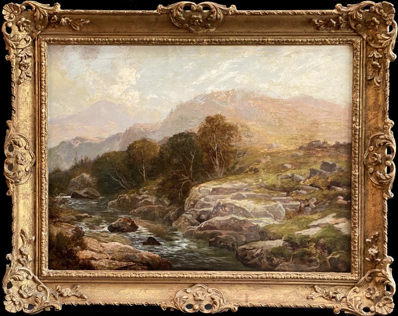 Hugo Anton Fisher, Rocky River Landscape, Hudson River School, probably an Eastern scene from when HA Fisher painted in New York