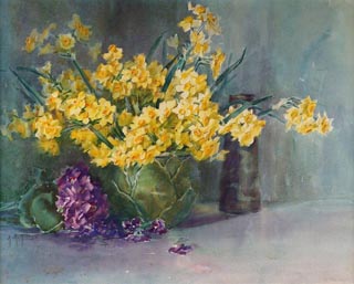 Yellow Daffodils Watercolor, 15 1/8 x 19 3/4 Anna Hills, 1882-1930