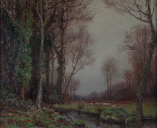 Wooded Stream and Sheep, 1924 Oil on canvas, 14 x 17 Anna Hills, 1882-1930