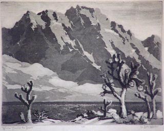 Winter Touches the Desert, #100 Etching, 6 3/4 x 9 Orpha Klinker, 1891-1964