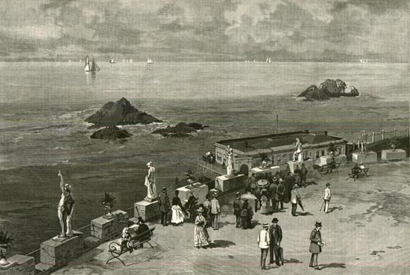 Charles Graham etching of the Cliff House and Sutro Park Harpers Weekly April 1887