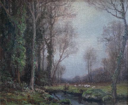 Anna Althea Hills Wooded Stream and Sheep