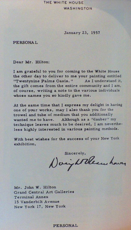 Eisenhower Letter of Gratitude of Painting Given on the occasion of Ike's Innauguration in 1953