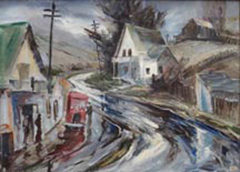 Joshua Meador, Bodega Delivery, c1950-1955 One of several paintings done in the town of Bodega (We only have a low res photo of this painting) Private Collection 