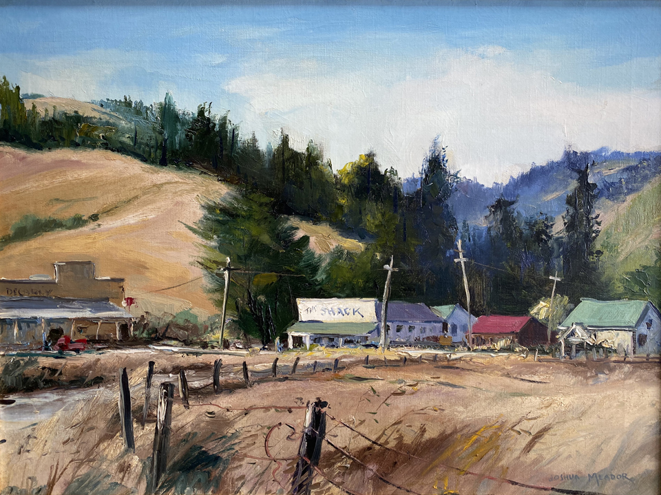 Joshua Meador, Duncans Mills, c1950-1955 (The facade of the building to the left still stands today.) Available for sale, Bodega Bay Heritage Gallery
