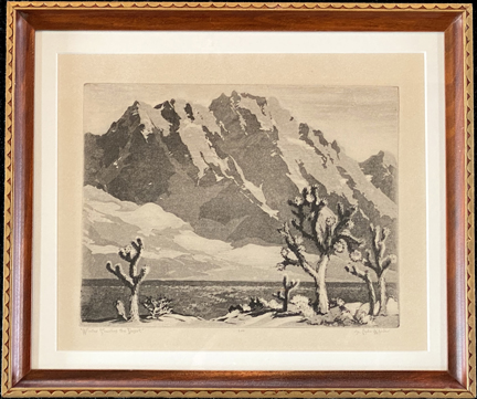Orpha Mae Klinker 1891 - 1964, Winter Touches the Desert, #100, 1939, Etching, 6 3/4 x 9 (original thank you note included) $3,000 
