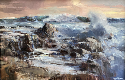 Joshua Meador 1911-1965, Evening's Glow  on Caspar Reef Oil on Linen, 22 x 34 $9,000  Meador family Collection Estate stamp signature, Posthumously authenticated  by Libby Meador, artist's widow  