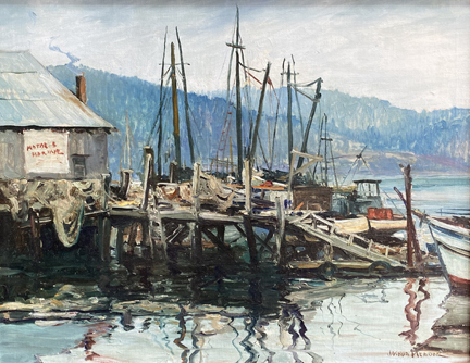 Joshua Meador, 1911-1965, "Newport Harbor, Oregon" # 172  the Meador family collection Oil on Linen, 20 x 26 $6,500 